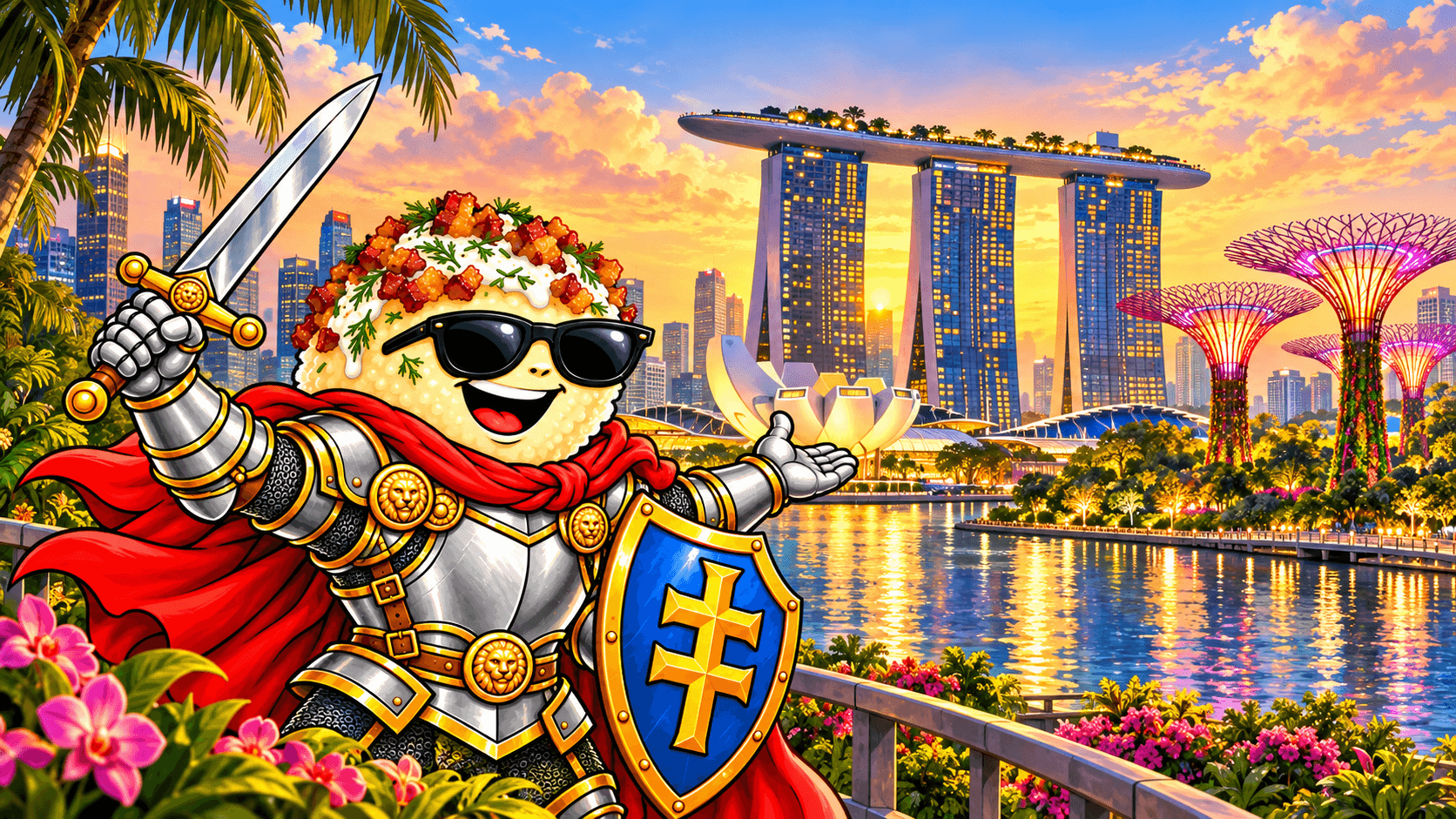 Cepelinvytis rodo į Marina Bay Sands ir Supertree medžius Singapūre.