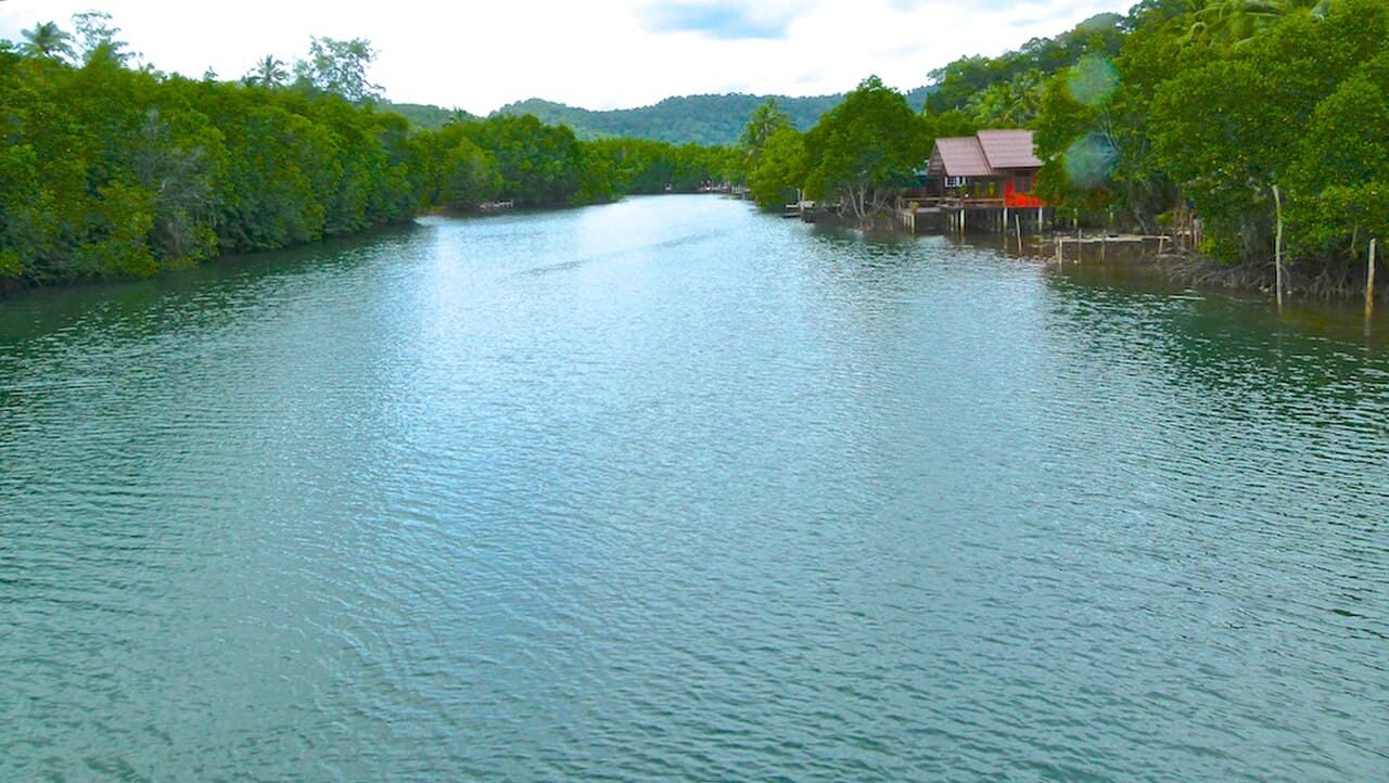 Klong Chao upė Koh Kood saloje, apsupta mangrovių